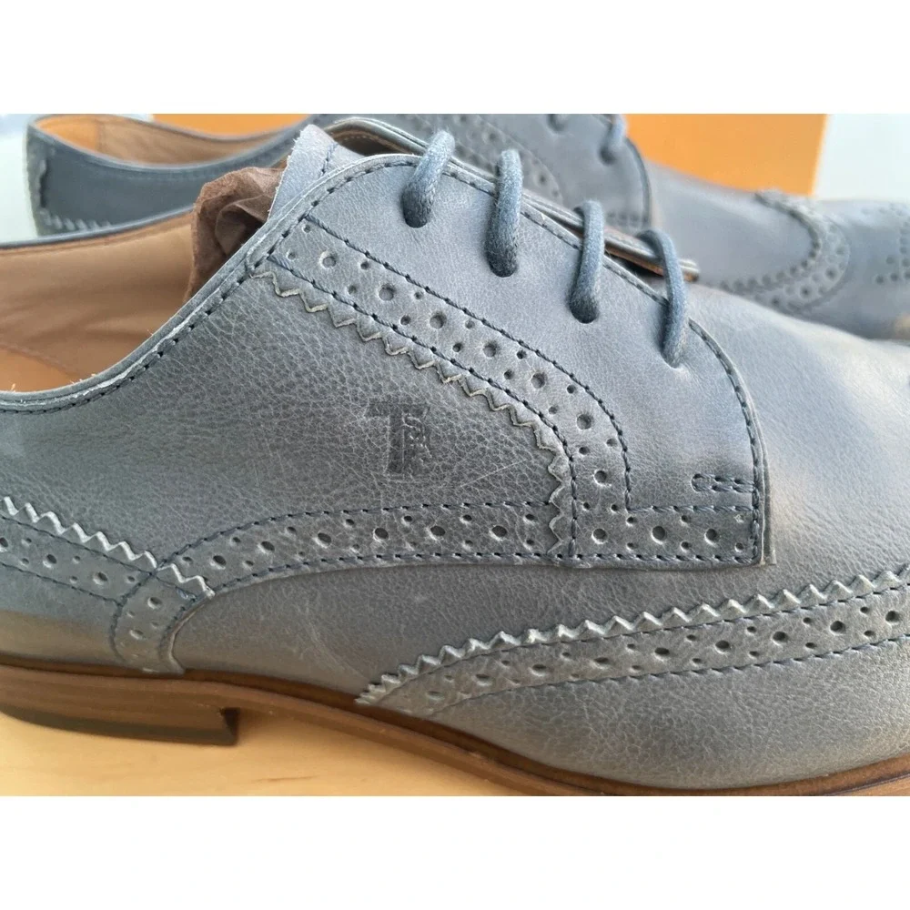 Tod's Men's Derby Bucature Cuoio SY Grey Leather Oxford shoes, Size UK 7 (US 8)